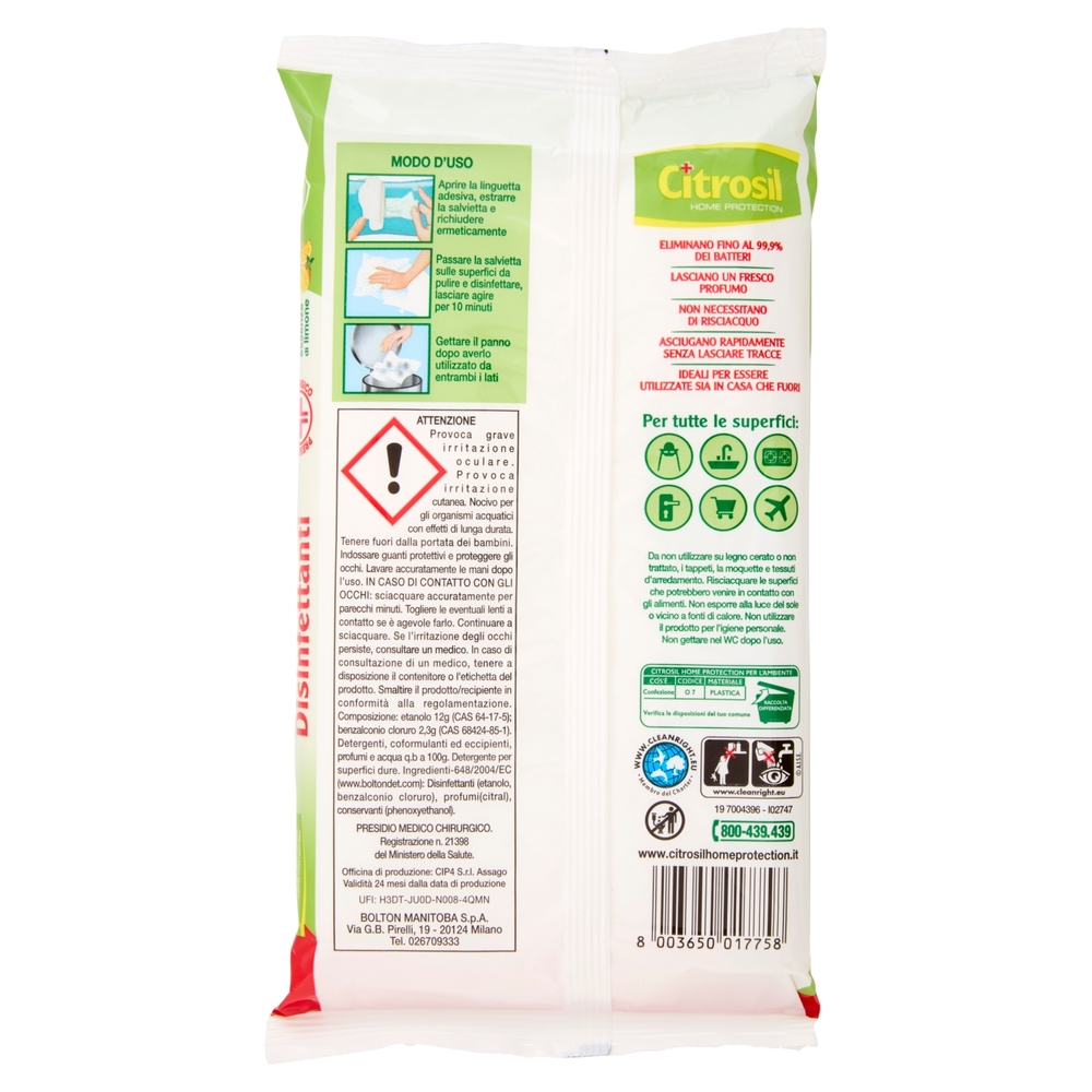 Citrosil Home Protection Salviette Multisuperfici Disinfettanti Limone 40 pz